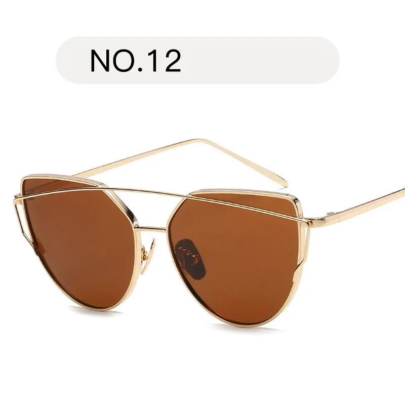 MUSELIFE брендовые дизайнерские солнцезащитные очки кошачий глаз женские винтажные металлические отражающие очки для женщин зеркальные ретро очки Oculos De Sol Gafas - Цвет линз: 12-Gold Coffee