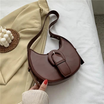 

Fashion Solid Color PU Leather Small Saddle Bags For Women 2020 Lady Shoulder Crossbody Bag Female Travel Bags And Purses