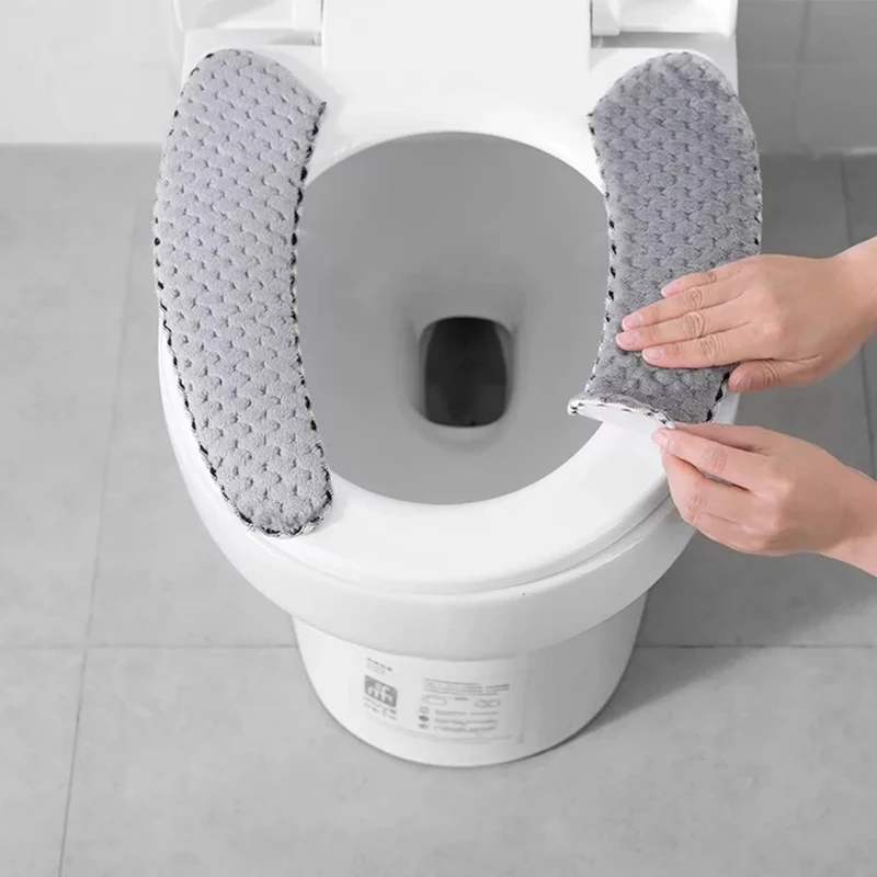 Зимнее плотное сиденье для унитаза, вельветовые универсальные аксессуары для ванной комнаты, наклейки на подушку, покрытие для унитаза, моющаяся крышка для унитаза