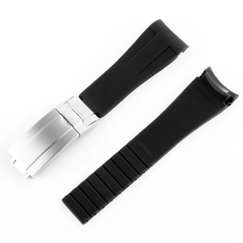 Black FOLD CLASP 21 мм 20 мм силиконовый ремешок для завоевания L3 41 мм 43 мм циферблат часы для подводной лодки GMT наручные часы ремешок браслет резиновые инструменты - Цвет ремешка: Black FOLD CLASP