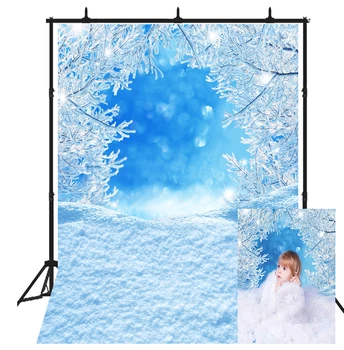

Winter Snow Frozen Tree Backdrop Photography Christmas Blue Snow Wonderland Vinyl Background Newborn Baby Portrait Photo Studio
