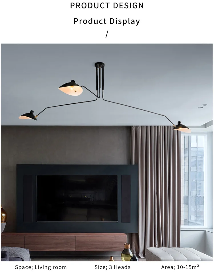 Sala de Estar Retro Serge Mouille Luzes Pingente Nordic Industrial Simples Led Aranha Lâmpada Ajustável Quarto Luminária 2 Luzes de pendentes