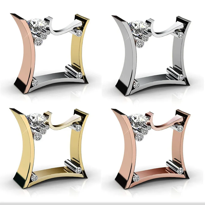 

Fashion 1 PC Inlaid Cubic Zircon Square Ring Three Color Ring Geometric Engagement Rings For Men Women 2019