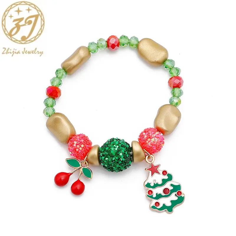 Zhijia Санта Клаус Рождественская елка вишня обувь Снежинка женские браслеты вишня рождественские подарки натуральные браслеты с бусинами из камня Новинка - Окраска металла: G1200-3