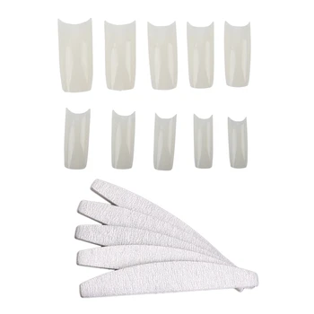 

500 FRENCH Acrylic False Artificial Tips Nail Art & 10 pieces Nail files, D shape, double sided, gray white