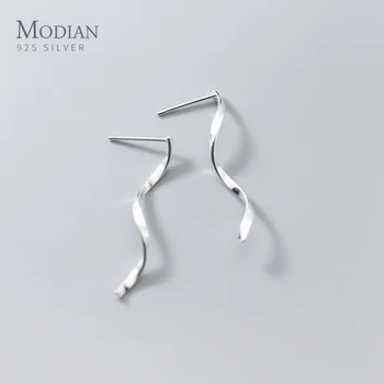 

Modian Simple Geometric Wave Line Genuine 100% 925 Sterling Silver Anti-Allergy Drop Earring for Women Fine Jewelry Girl Gift