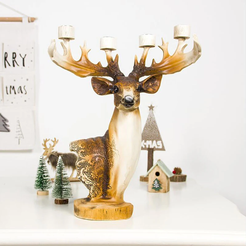 

New 2019 Christmas Candlestick Simulation Christmas Elk First Resin Crafts Natal Decor Antler For Candle Holder Home Decoration