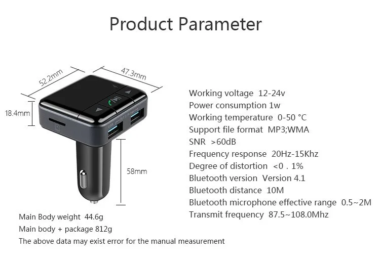 JILANG Newest Handsfree Wireless Bluetooth Car Kit MP3 Player FM Transmitter Radio APP Control Car Charger For iPhone 5S 6 6S 7 (14)