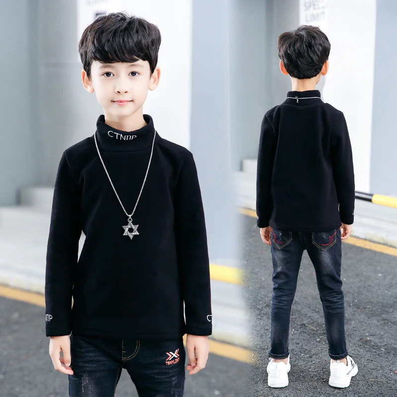 

2019 Kids Autumn Cotton black Sweatshirts Velvet undershirt Simple boys Winter Tops Girl Casual Boy Sweatshirts for 6-15 years