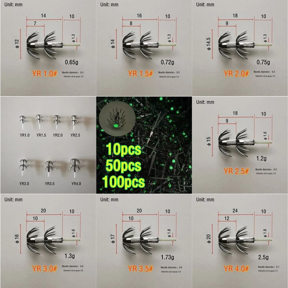 

10pcs 50pcs 100pcs Stainless Double squid hook with glass fiber rod Umbrella fishhooks Sea DIY fishing bait accessories Jig tool