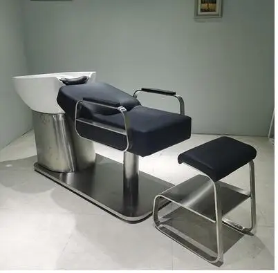 Simple luxury salon shampoo bed stainless steel comfortable bed flushing barber shop half lying shampoo