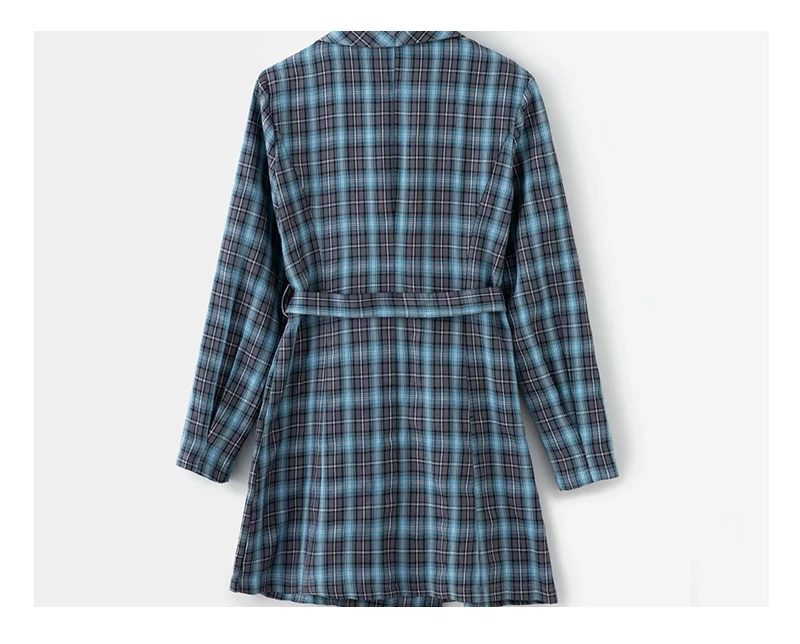 DICLOUD Casual Blue Plaid Blazer Dress Women Long Sleeve Autumn Winter Office Lady Outfit With Belt Sexy Streetwear Female