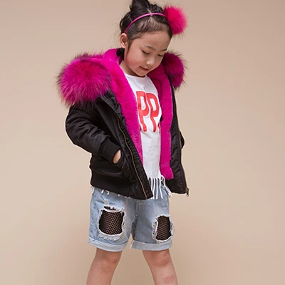 black shell hotpink Зимняя куртка-пуховик для девочек; парка с натуральным мехом и капюшоном; российское зимнее пальто; Новинка года; детская верхняя одежда; Длинная одежда для подростков - Цвет: black shell hotpink
