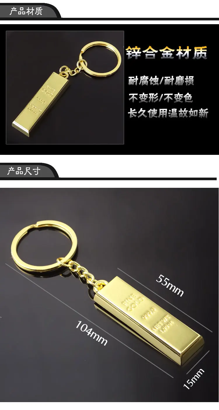 Alloy Gold BRICS Gold Bars Keychain Jewelry Bank Small Gifts Manufacturers Wholesale Creative Stereo Small Pendant
