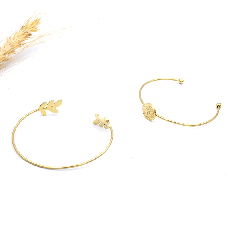 Дикие и свободные новые браслеты из нержавеющей стали с золотыми листьями женские высококачественные браслеты с листьями круглой формы разъемные браслеты и браслеты ювелирные изделия