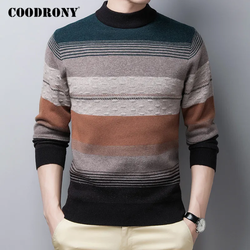 

COODRONY Brand Thick Warm Turtleneck Sweater Men High Quality Merino Wool Sweaters Striped Jumper Winter Cashmere Pullover C3043