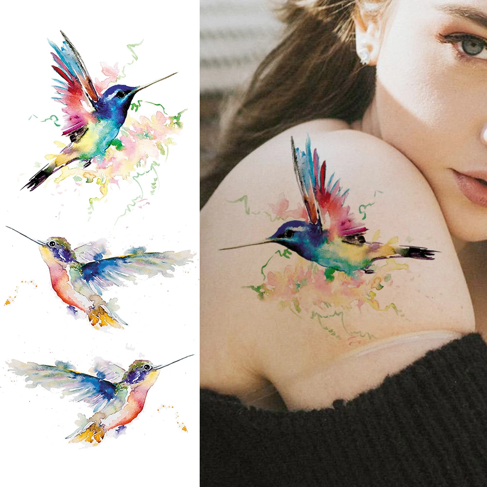 3D Watercolor Hummingbird Temporary Tattoo Sticker Women's Fashion Body Art  Arm Shoulder Tattoos For Adult Fake Waterproof Tatoo|Temporary Tattoos| -  AliExpress