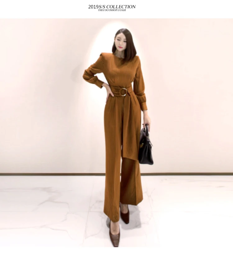 H Han Queen Solid Color Vintage Wide Leg Jumpsuits Women Autumn Winter Adjustable Waist Rompers Casual Bottoming Playsuits