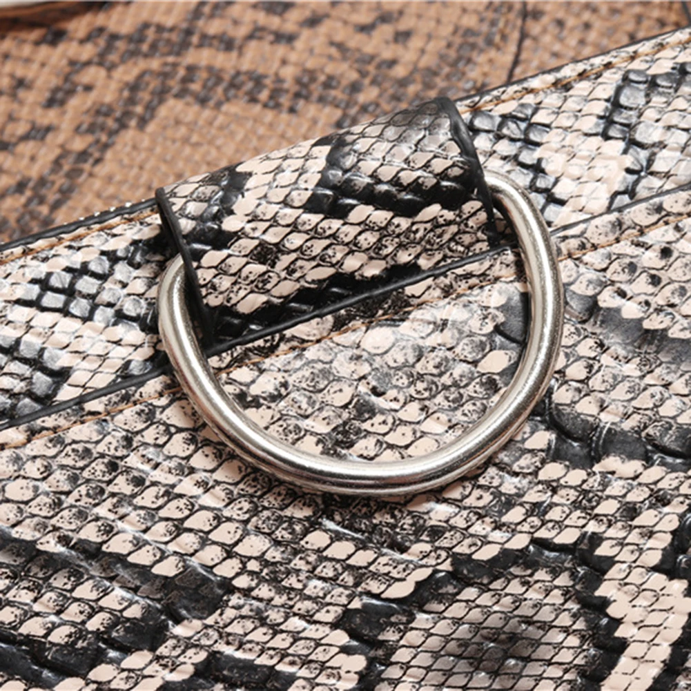 Women Snake Skin Print Zipper Faux Leather Belt Chest Bag