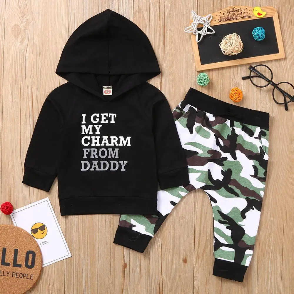 

toddler boys clothing set Letter long sleeve T shirt Tops+Camouflage Pants Autumn Winter Children Kids Outfits Clothes Sets
