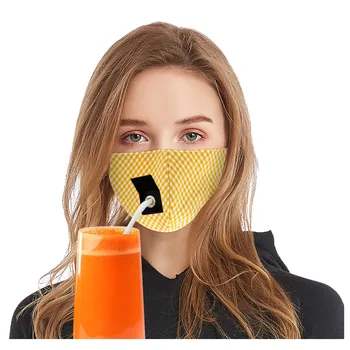 

PM2.5 Breathable Outdoor Adult Women Protect Dustproof Face Mask Drinking Mask with Hole for Straw Printing Face Mouth Mask