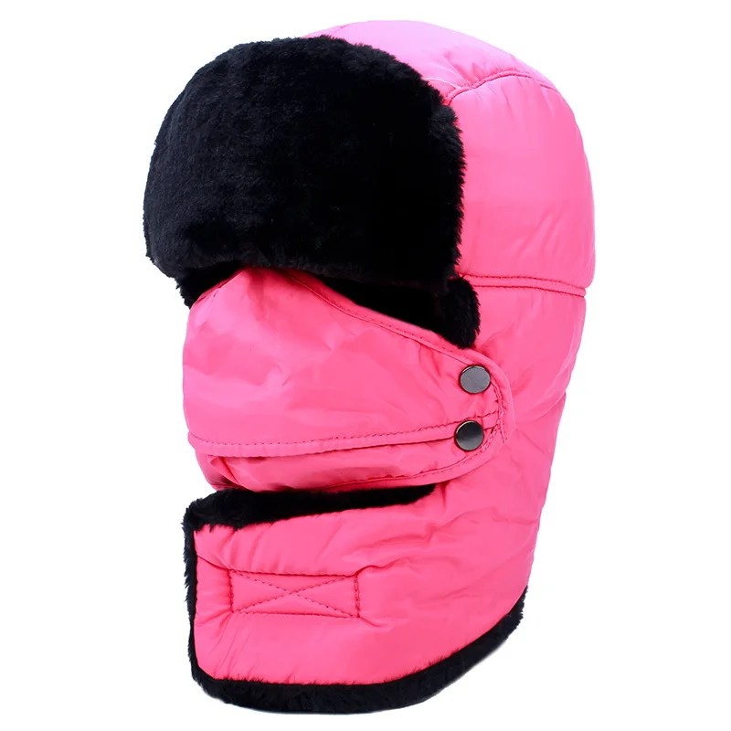 WOYYHO, мужские, женские Зимние флисовые шляпы, для спорта на открытом воздухе, ветрозащитная теплая маска, шапки для пешего туризма, велоспорта, катания на лыжах, рыбалки, Балаклавы - Цвет: Розовый