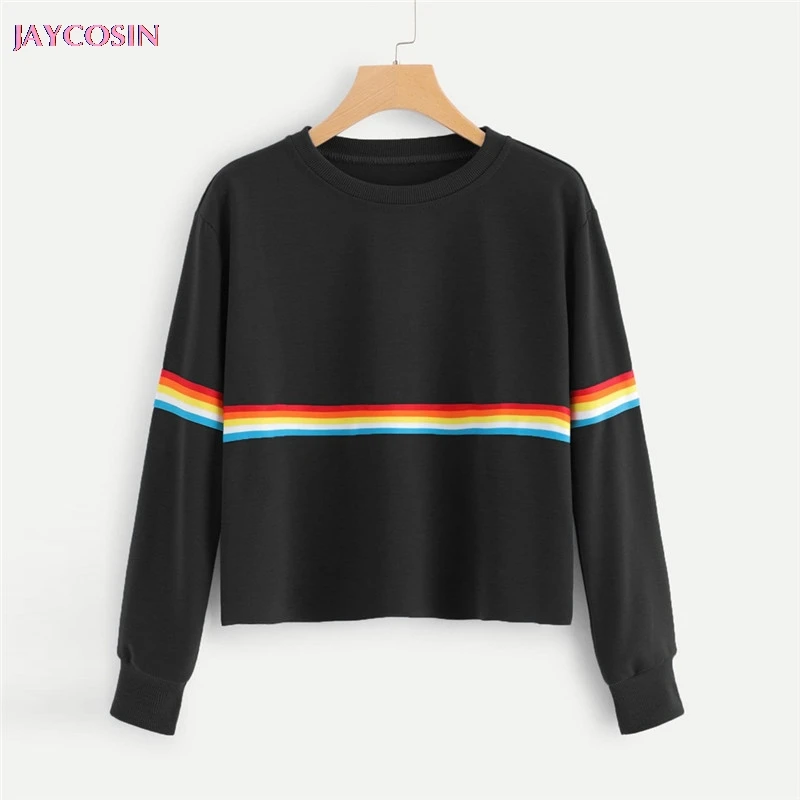 JAYCOSIN 2020 Personality Sweater Women Long Sleeve Colorful Rainbow Print Tops O-Neck Clothes Blouse Clothing Drop 1223 | Женская