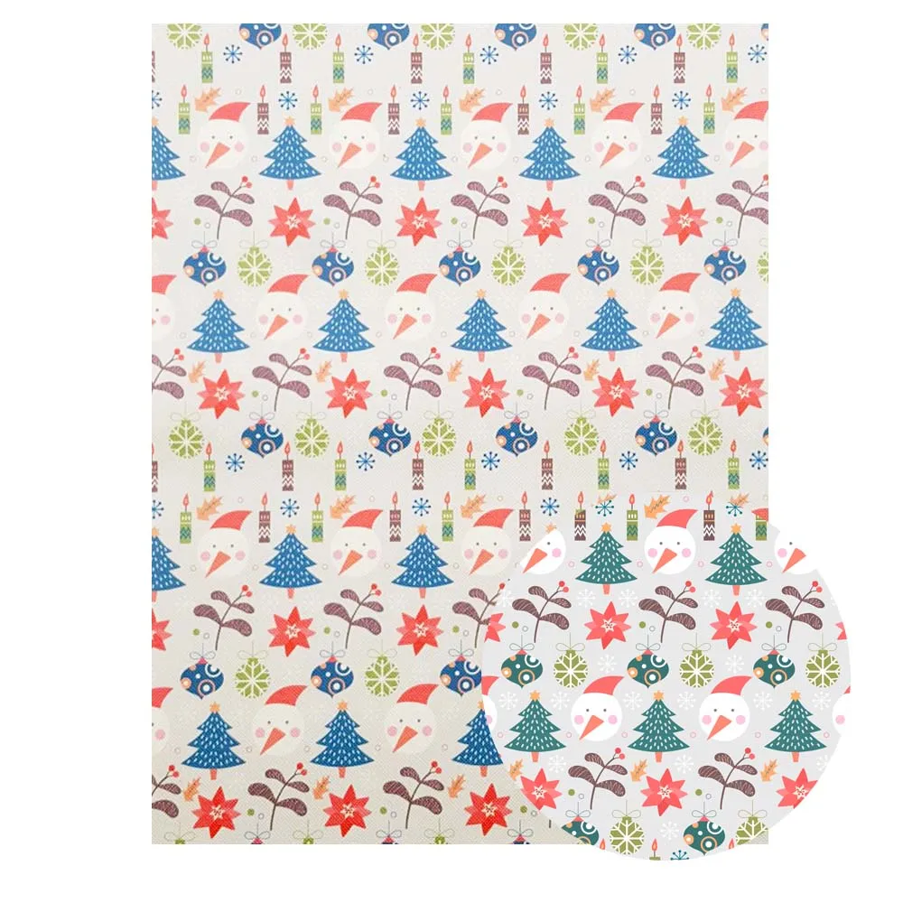 01 QIBU 1pcs Christmas Faux Leather Sheets Vinyl Fabric Cartoon Elks Printed Leather Bow Fabric DIY Bags Material Synthetic Leather - Цвет: 01