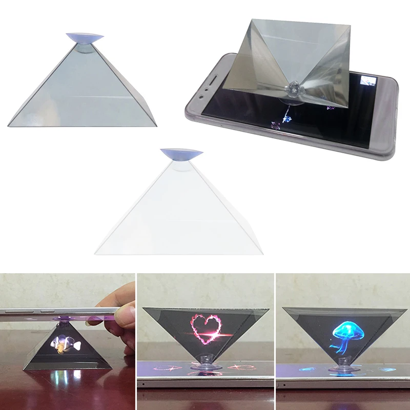 Holographic 3D Mobile Phone Projector Pyramid Universal Display Projector Video Stand Universal For Xiaomi Mi 10 Huawei IPhone