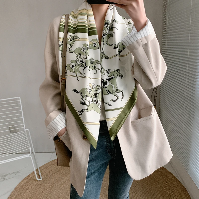 

Square Shawls and Wraps Silk Satin Head Scarf For Women Fashion Print Hijab Scarfs Female 90cm*90cm Neck Scarves For Ladies 2020
