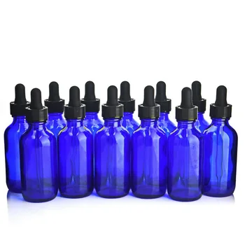 

12pcs 2 Oz 60ml Cobalt Blue Glass Eye Dropper bottles with pipettes for essential oils lab chemicals empty cosmetic containers