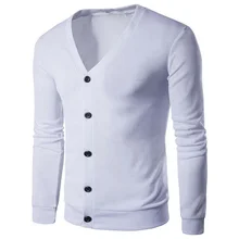 Мужской кардиган с v-образным вырезом, простые пуговицы, длинный рукав, тонкий вязаный, Осень-зима, теплый ретро Повседневный пуловер, свитер
