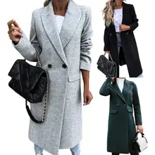 

Hot Sales Ladies Elegant Long Blazer Suit Collar All Match Long Sleeve Button Placket Winter Overcoat for Office
