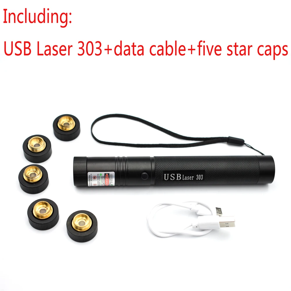 USB-FIVE HEADS Зеленый лазер 303 лазерный Пуэнт военный 532 нм мощный лазер 5 мВт лазерная указка ручка горящая спичка выберите usb зарядку или аккумулятор 18650 - Цвет: USB-FIVE HEADS