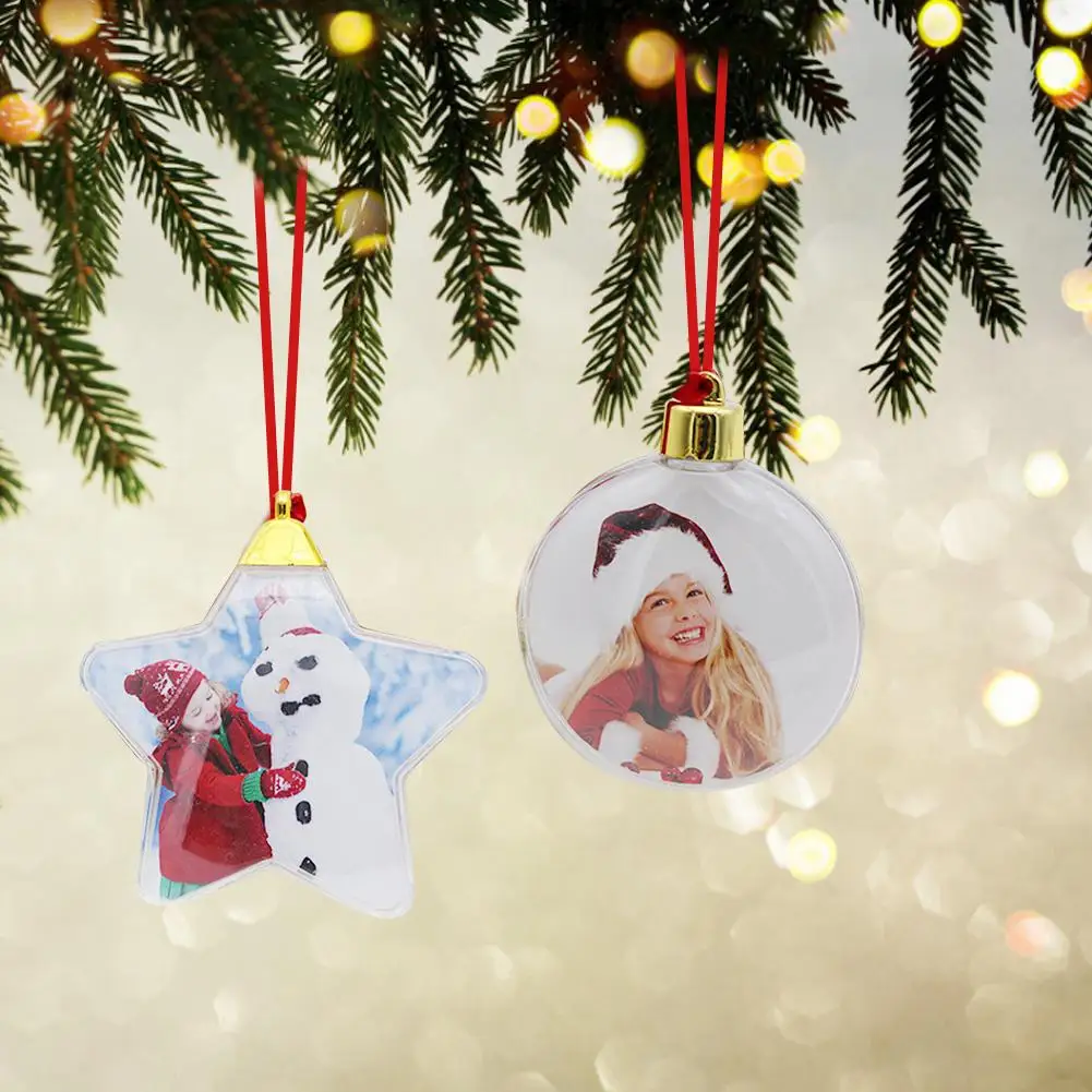 Рождественская прозрачная фотография, шар с пятью звездами, рождественские украшения, Рождественская елка, подвесной Декор для дома, сделай сам, вечерние подарки для детей