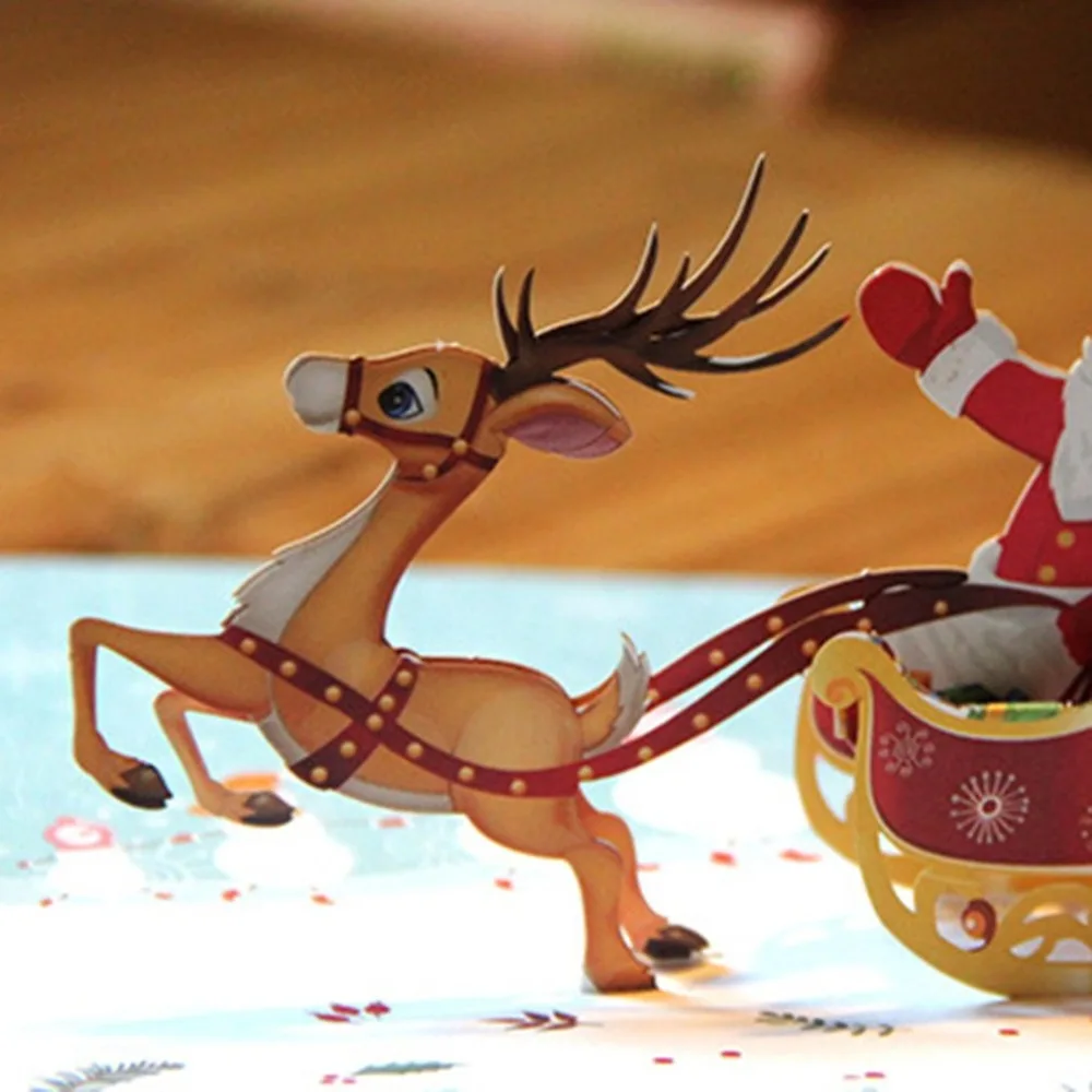 1 шт 3D всплывающие поздравительные открытки Рождественская открытка забавные уникальные праздничные открытки подарки для Счастливого Рождества олень Автомобильная открытка