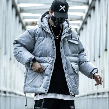 

Small cotton-padded tide tooling hooded popular suit coat pocket function high street wind lovers bread cotton-padded jacket