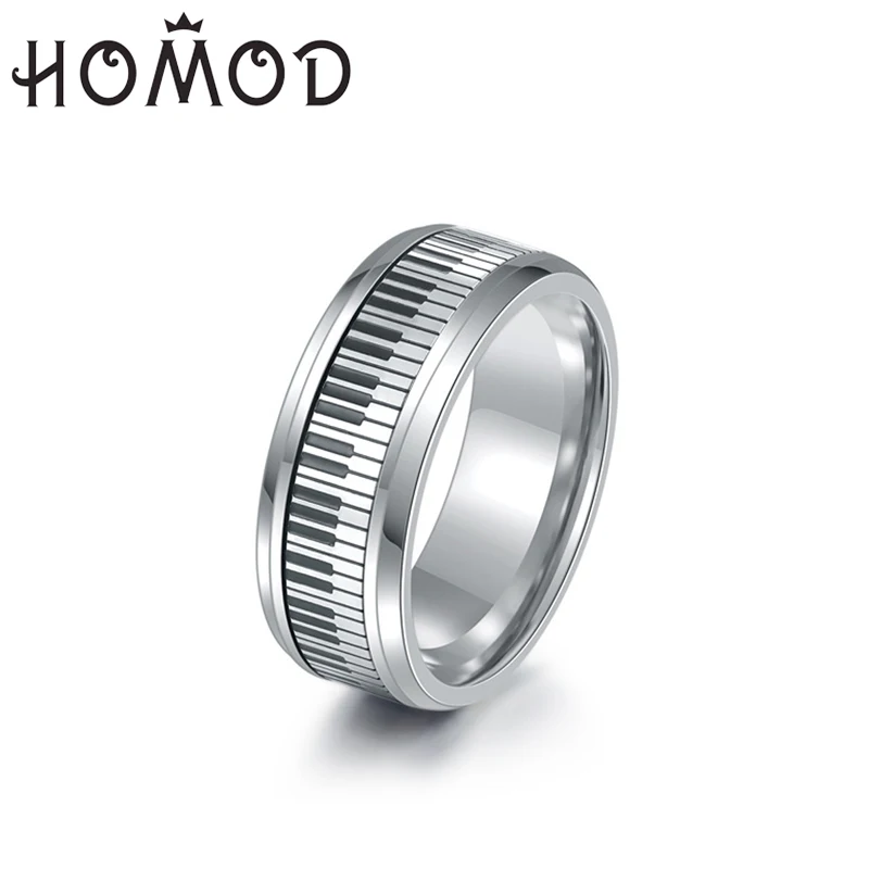 HOMOD 8 мм нержавеющая сталь черный и белый пианино ключи можно поворачивать кольцо сталь черный темперамент мужское кольцо музыкальный фестиваль подарок