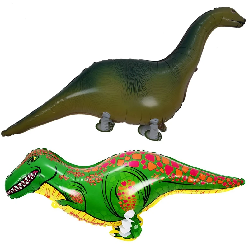 2 Pcs Cute Walking Pet Balloon Animal Air Walker Foil Balloon Helium Kids Fun Parties, Green Dinosaurs & Light Blue Super Dinosa