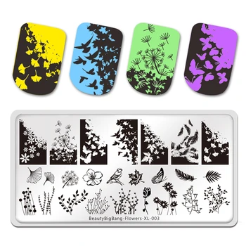 

BeautyBigBang Nail Stamping Plates Leaves Butterfly Dandelion Plants Stainless Steel Stencil Nail Art Template Flower XL-003