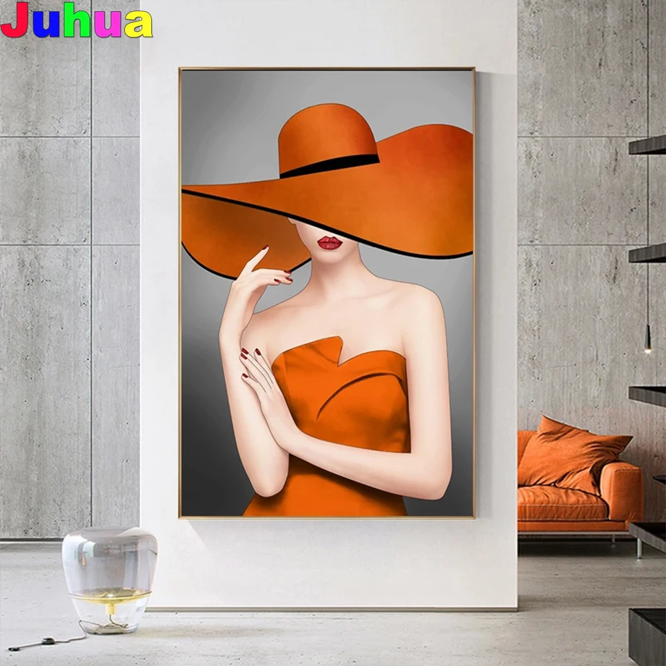 Современная мода женский оранжевый шляпа 5D DIY алмазная живопись мозаика Вышивка