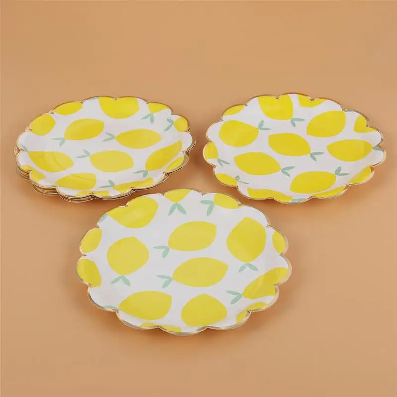 10 шт волнистые бумажные тарелки с золотыми краями одноразовые круглые тарелки для торта вечерние столовые приборы для дня рождения 9 дюймов