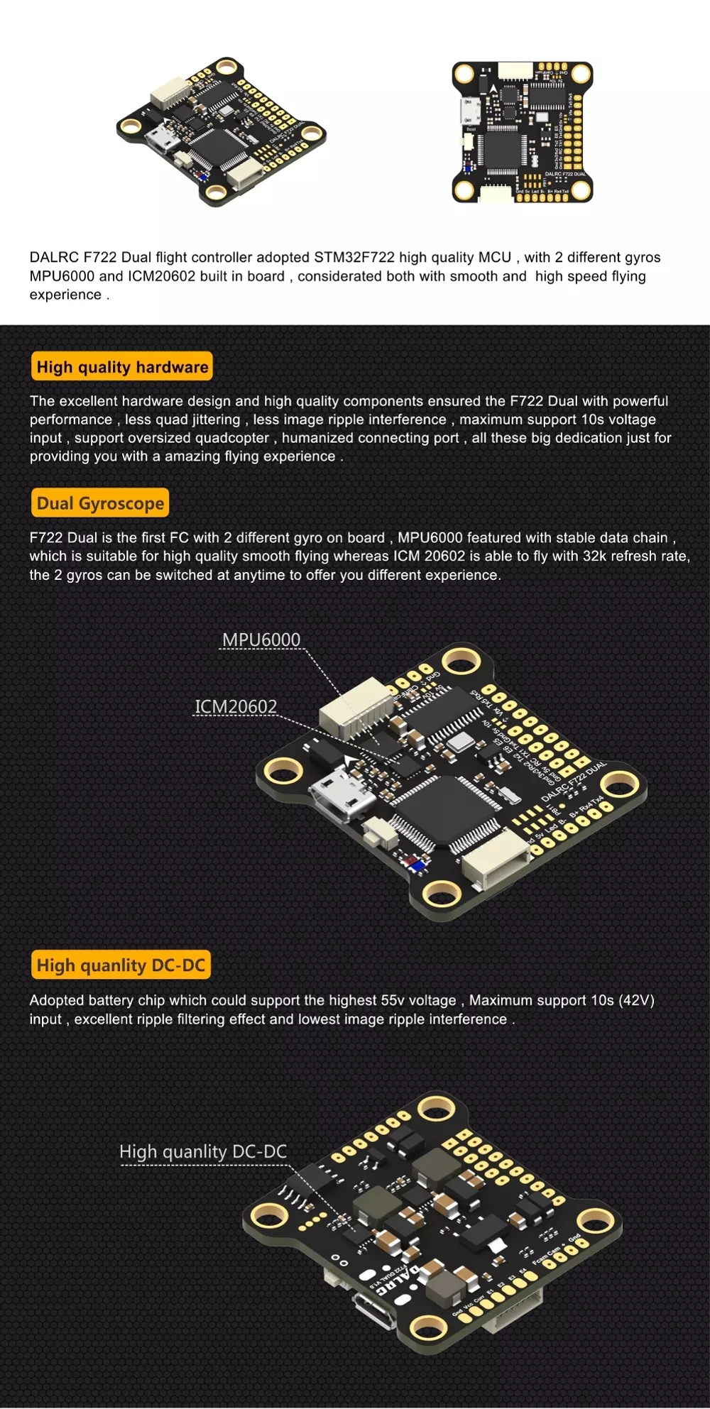 DALRC Rocket 50A 4 в 1 ESC 3 S-6 S Blheli_32 ESC поддержка Dshot1200 бесщеточный ESC& DALRC F722 двойной контроллер полета