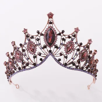 

Baroque Vintage Bronze Purple Crystal Bridal Tiaras Big Crown Noble Rhinestone Pageant Diadem Headbands Wedding Hair Accessories