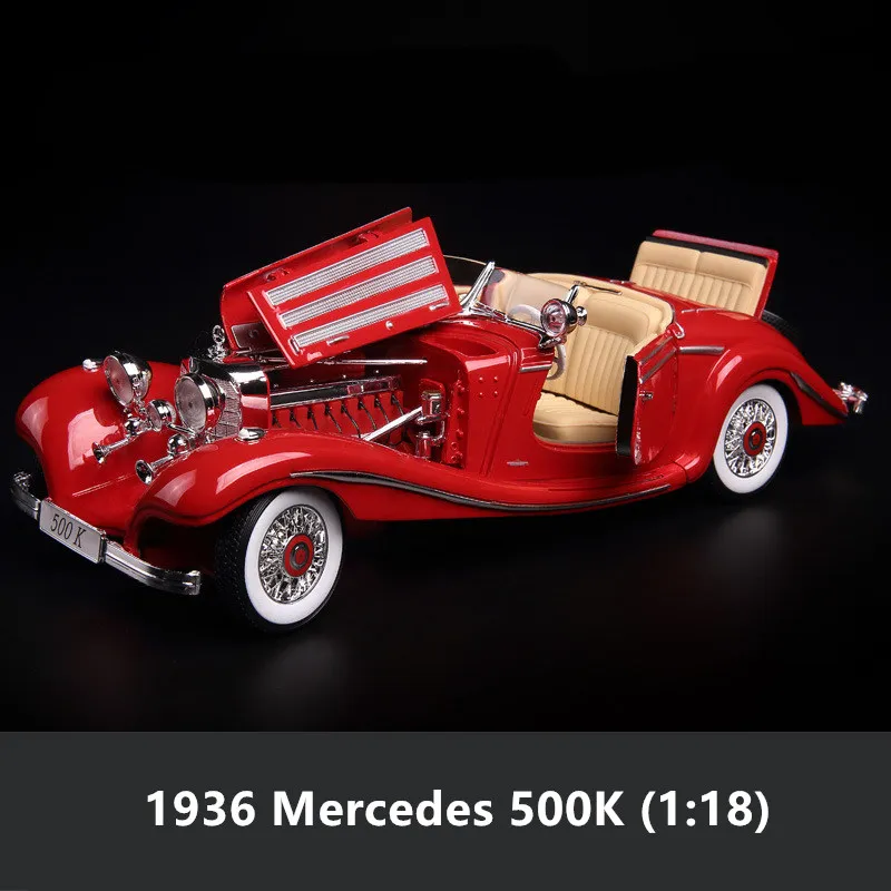 Maisto 1:18 1936 Mercedes 500k модель автомобиля из сплава Модель автомобиля украшение автомобиля коллекция Подарочная игрушка Литье под давлением модель игрушка для мальчиков - Цвет: 500K