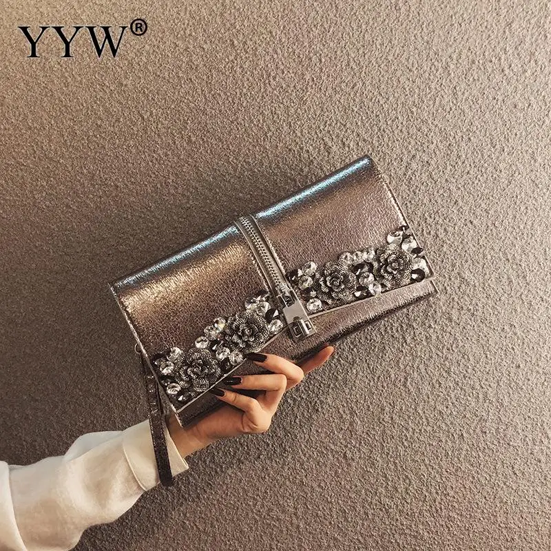 Античный серебряный клатч вечерняя сумочка хрустальный камень в Корейском стиле женская сумка-конверт вечерние свадебные сумочки клатч через плечо сумки