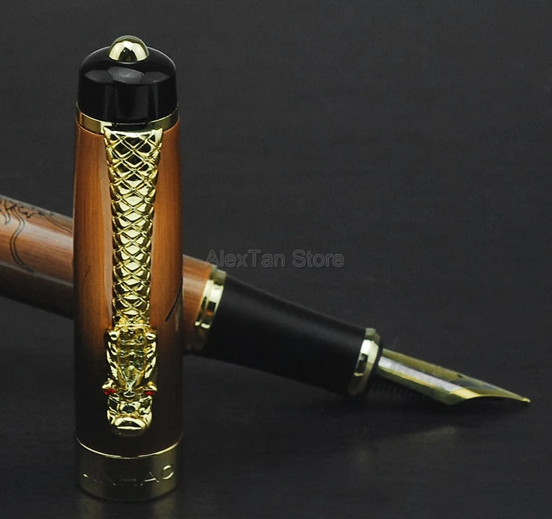 Jinhao Elegant Vintage Fountain Pen Medium Nib, Descendants of The Dragon, Red Copper Writing Office Home School Gift Pen