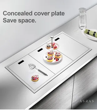 

Asras 8243E+3060 SUS304 handmade kitchen sink hidden sink covered lids brushed with drainer faucet tap free shipping