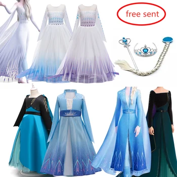 

2020 New Summer Snow Queen Girls Dress Elsa Anna Cosplay Princess Halloween Party Costume Dresses For Girls Children Clothing