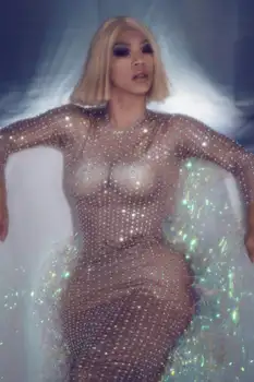 

Shiny debut costume nightclub singer djds guest gogo sexy pearl party dress long sleeve
